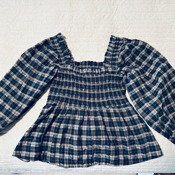 GANNI Ruched Check Blouse - Picture 4 of 5